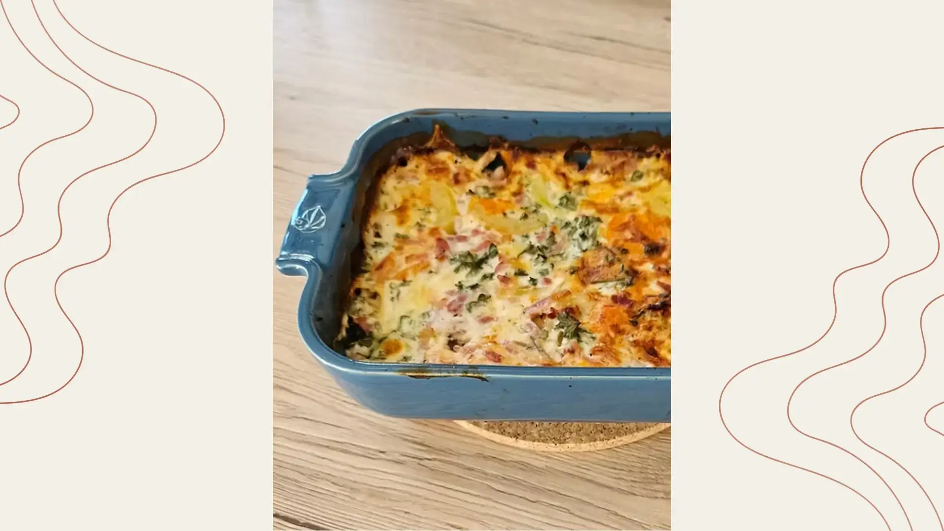 Gratin de patates douce, pommes de terres, lardons, lait de coco