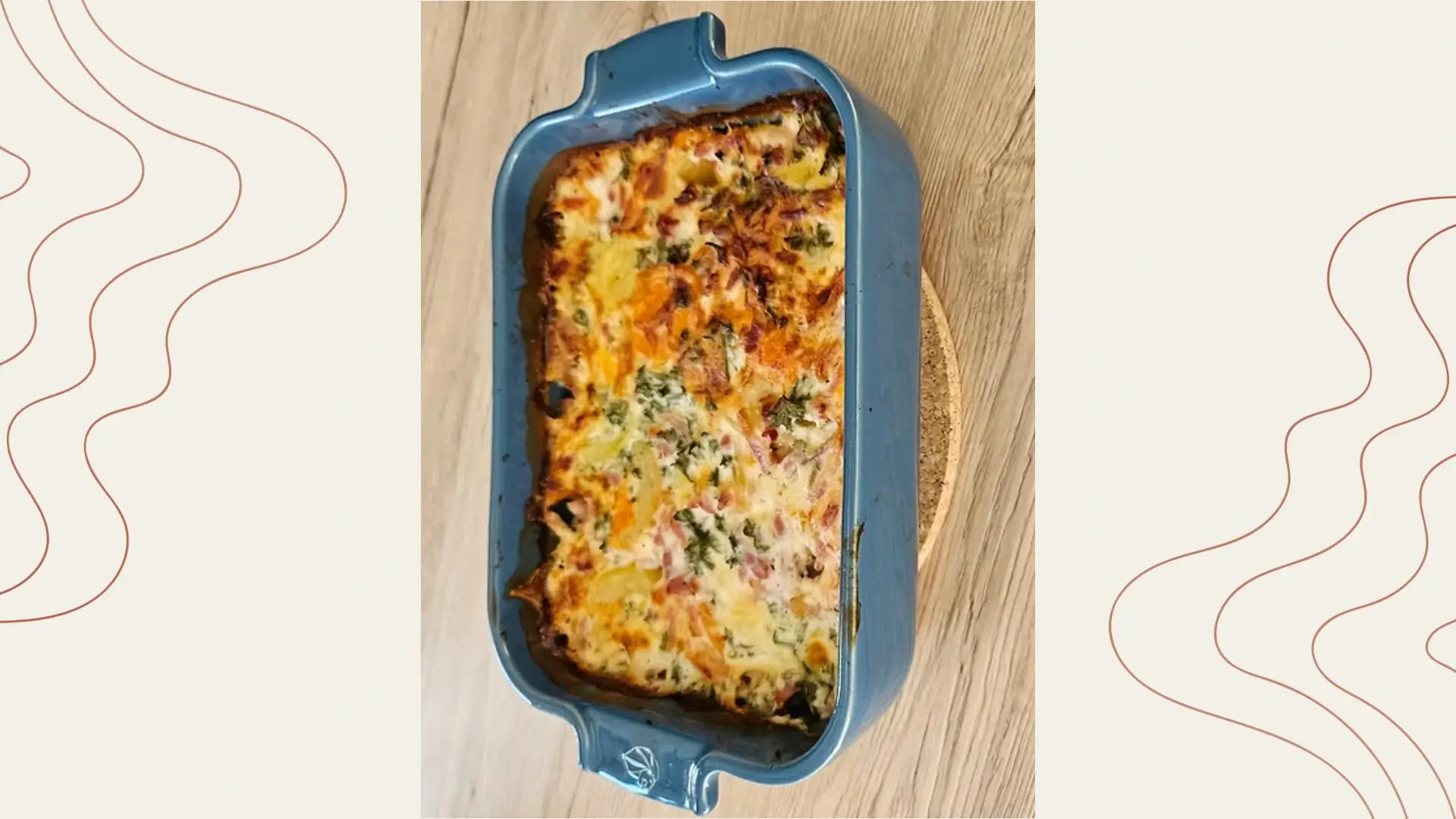 Gratin de patates douce, pommes de terres, lardons, lait de coco