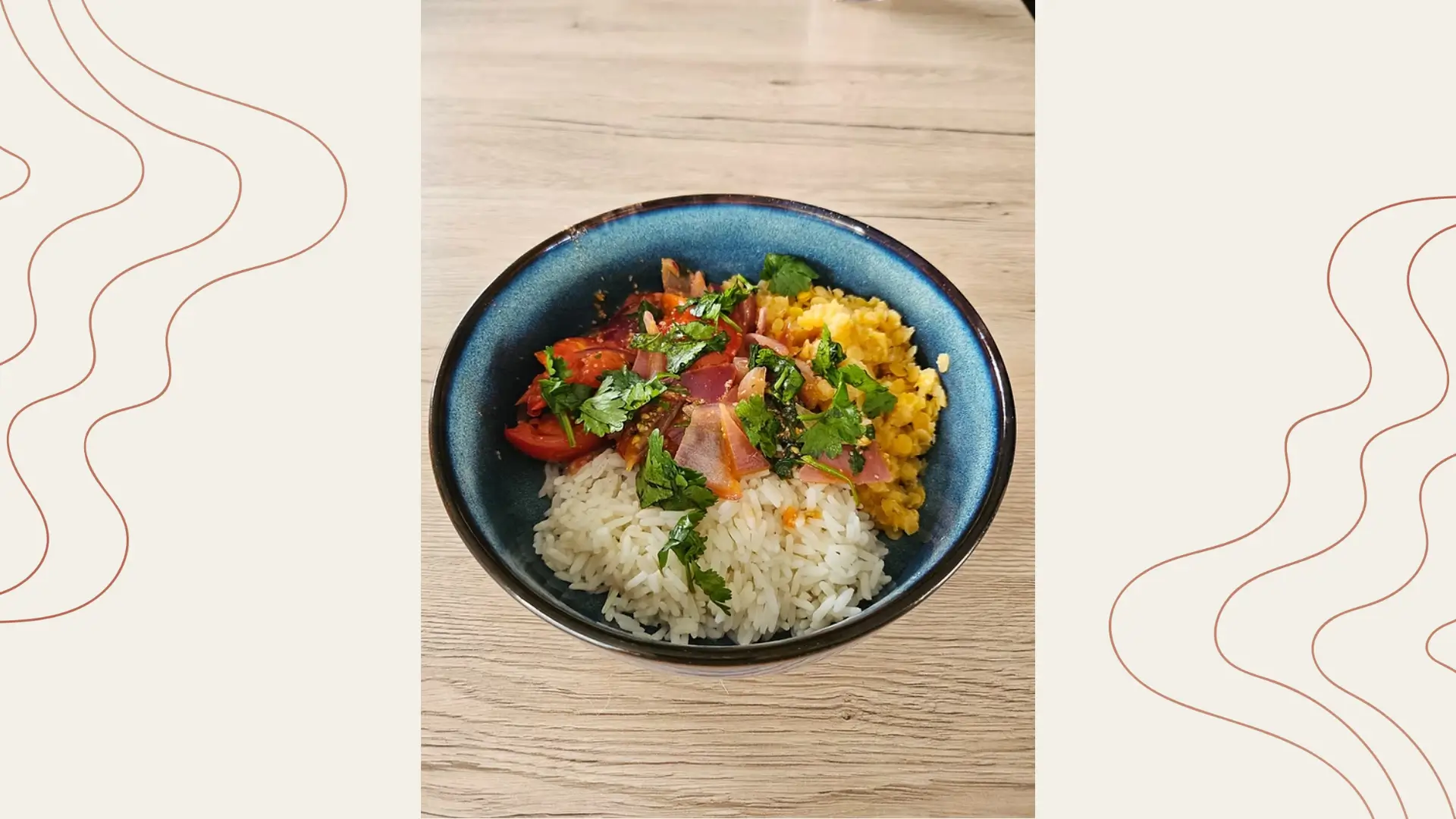 Lentilles corail, riz , tomates et coriandre