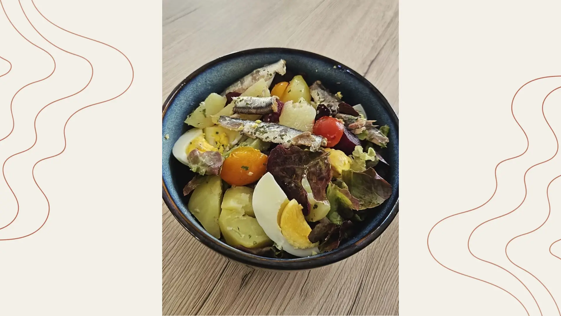 Salade de pommes de terre, betterave et anchois